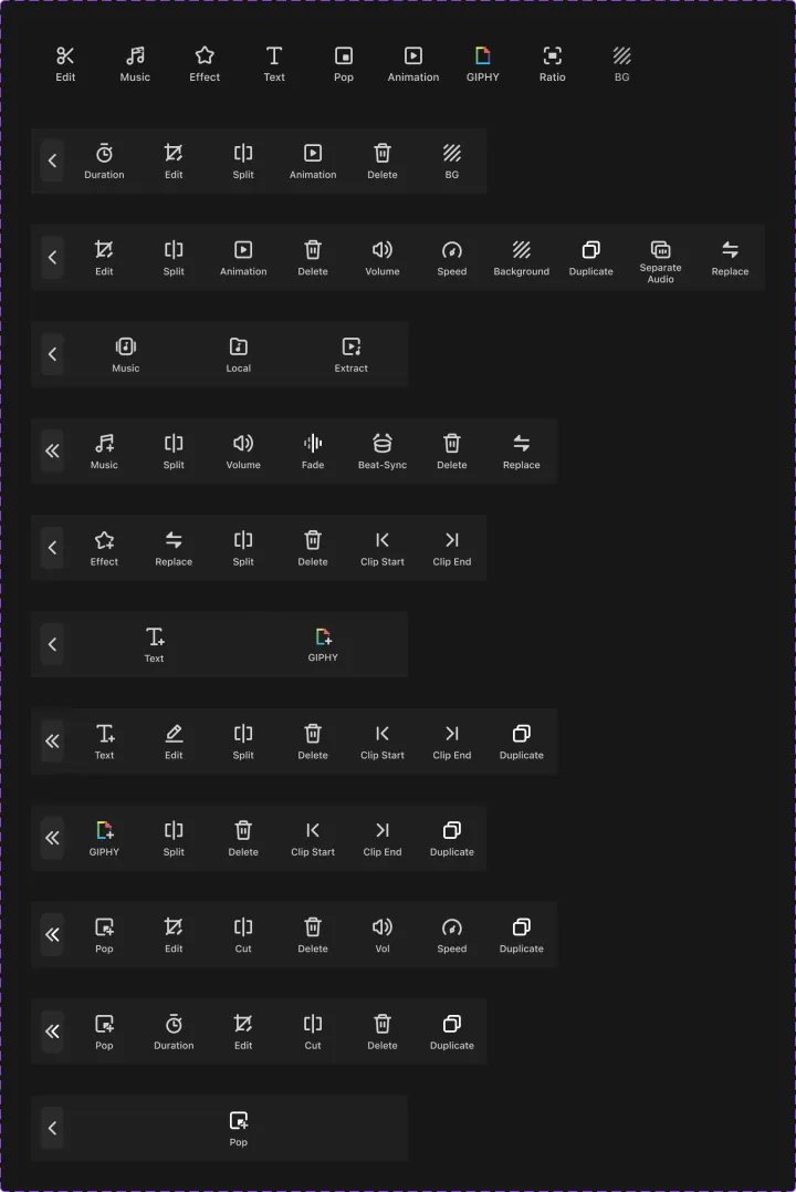 底部菜单栏 剪辑 · iOS